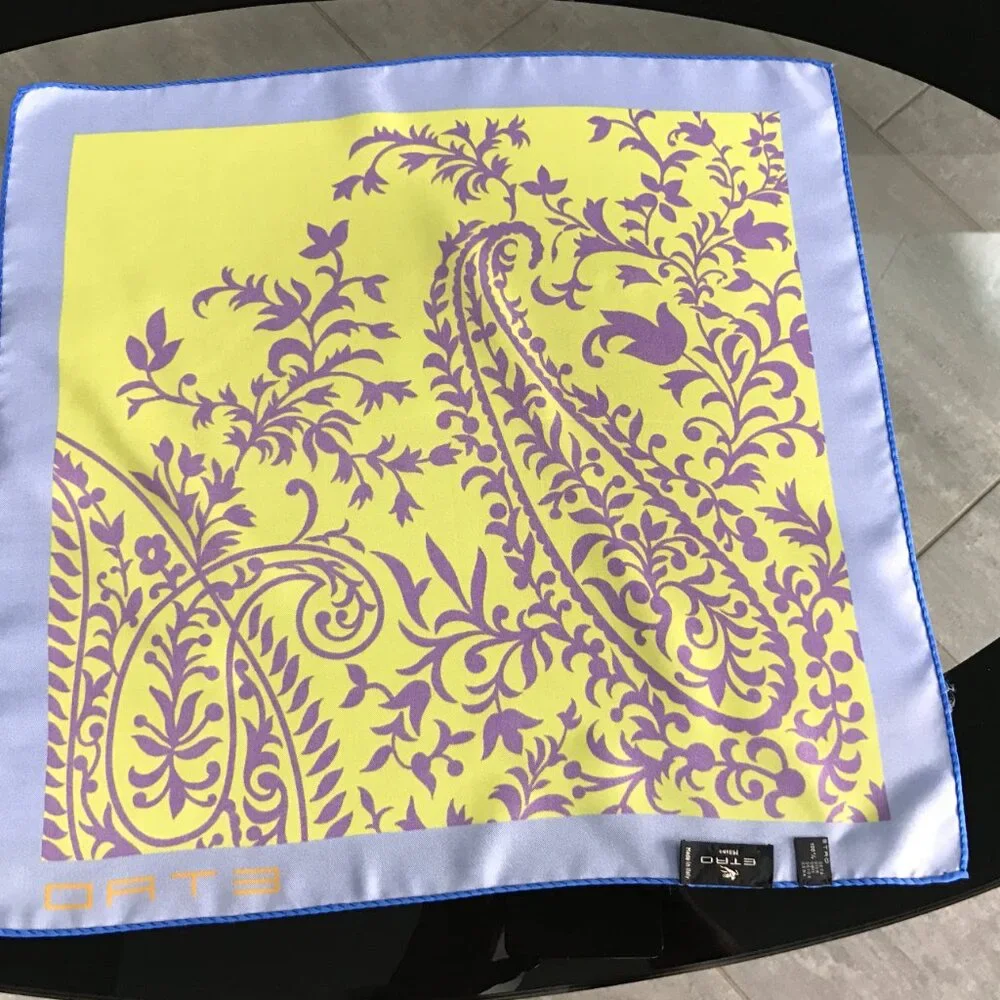 NWOT Etro Paisley Silk Square Mini Scarf Blue Lime Green Purple Italy